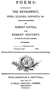 Poems: Containing The Restropect, Odes, Elegies, Sonnets, &c. by Robert Lovell