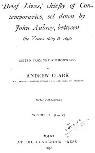 Brief Lives, Vol. 2 by John Aubrey