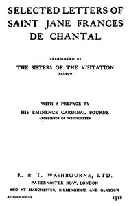 Selected Letters of Saint Jane Frances de Chantal by Jeanne-Françoise de Chantal