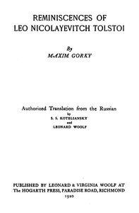 Reminiscences of Leo Nicolayevitch Tolstoi by Maksim Gorky