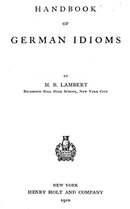 Handbook of German Idioms by Marcus Bachman Lambert