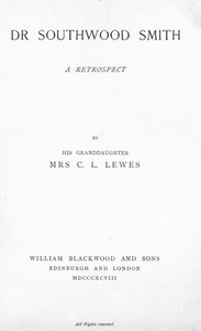 Dr. Southwood Smith: A Retrospect by Gertrude Hill Lewes