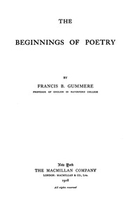The Beginnings of Poetry by Francis Barton Gummere