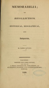 Memorabilia; Or Recollections, Historical, Biographical, and Antiquarian by James Savage