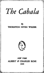 The Cabala by Thornton Wilder