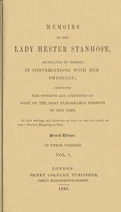 Memoirs of the Lady Hester Stanhope, as related by herself in conversations with her physician, vol. 1 (of 3) by Hester Stanhope